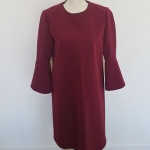 Lafayette 148 New York 3/4‎ Sleeve Ruffle Cuff Dress XL Burgandy pockets